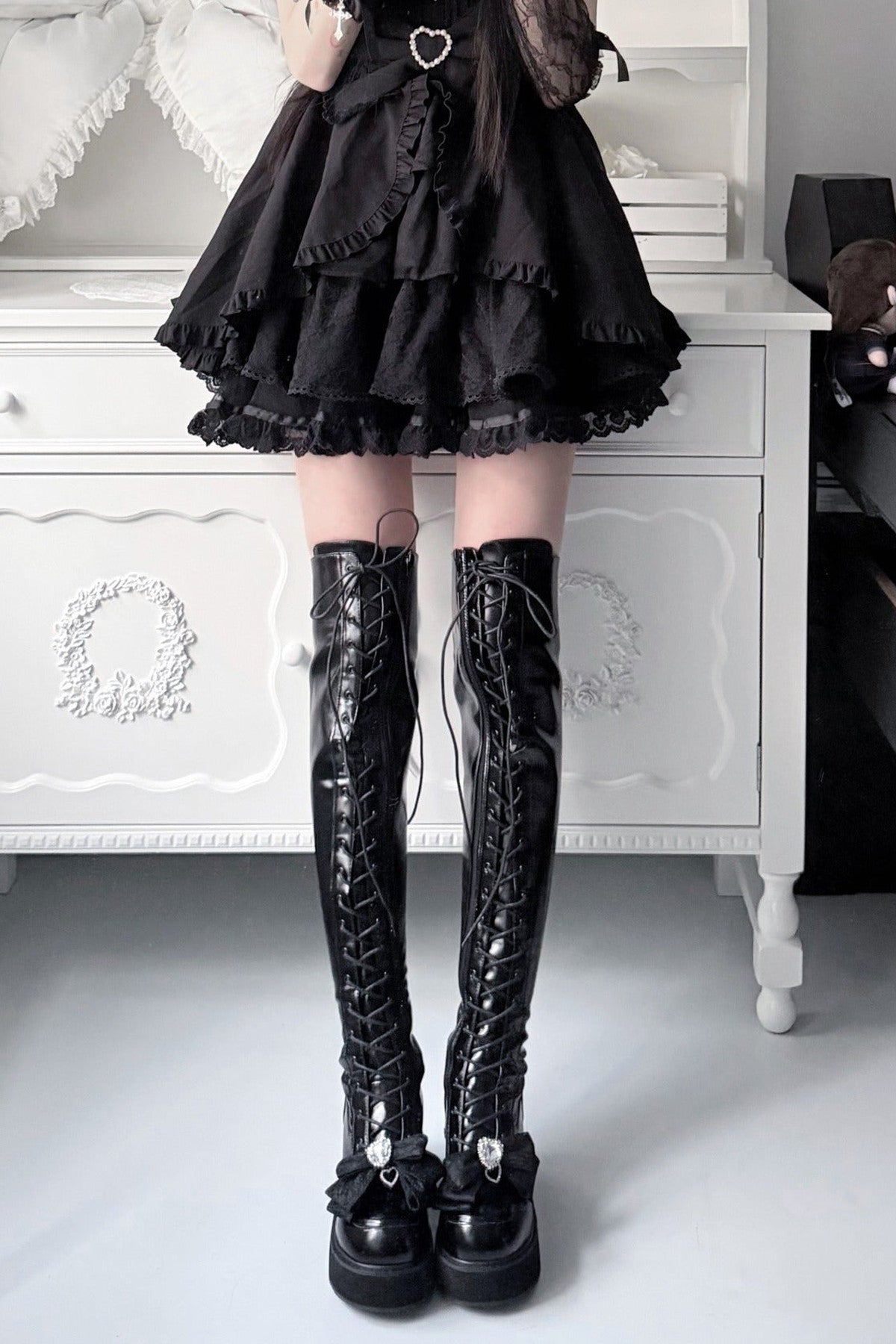 Cross-Studded Platform Over-The-Knee Boots
