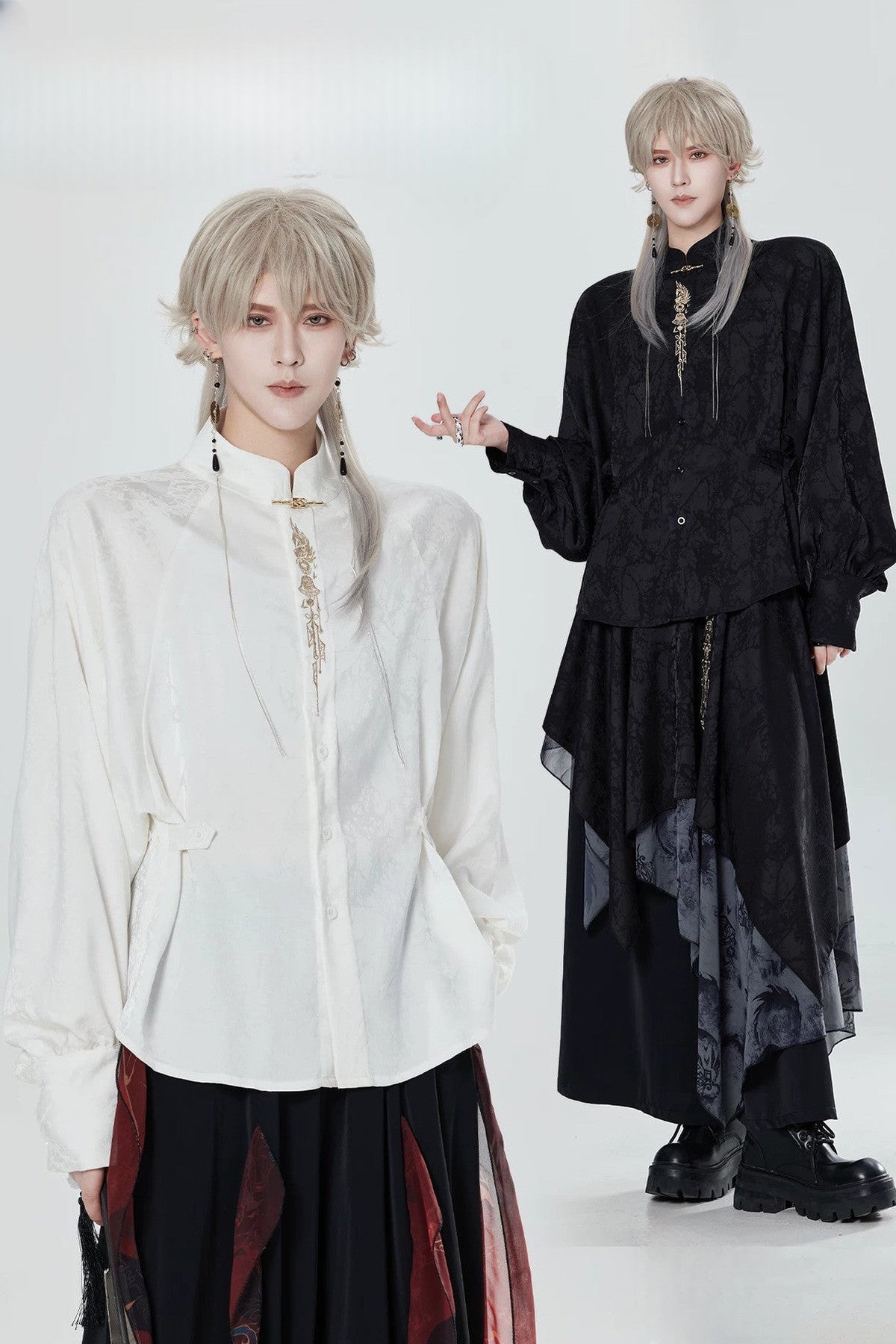 Black White Embroidered Shirt Pants Set-Up