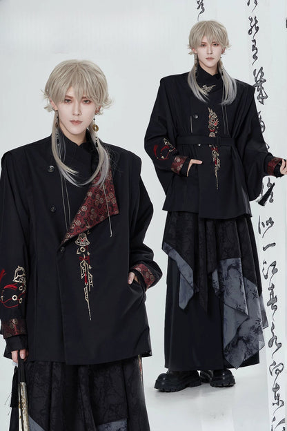 Chinese Style Embroidered Trench Coat and Pants Set-Up