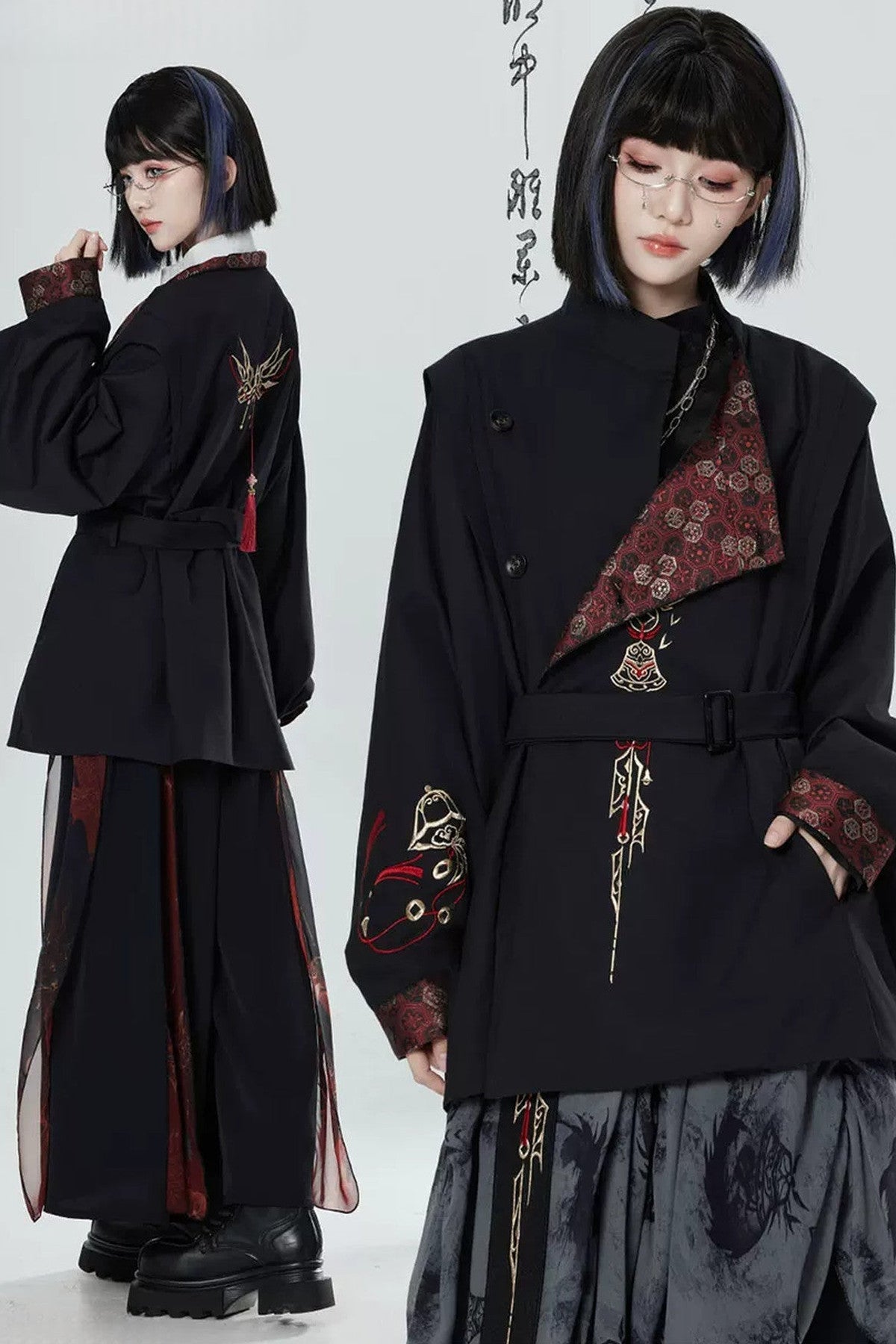 Chinese Style Embroidered Trench Coat and Pants Set-Up