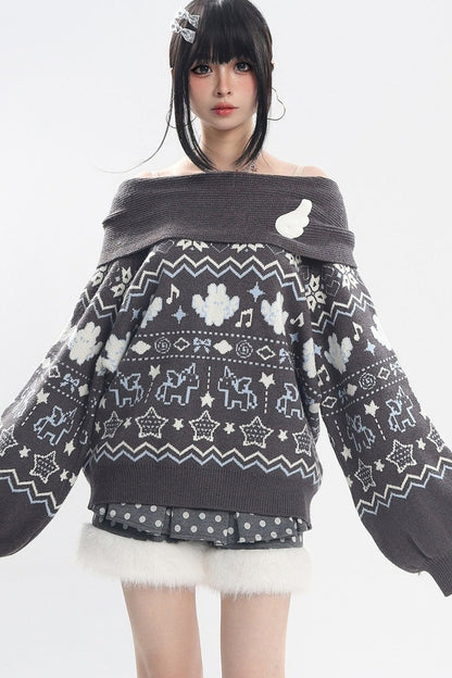 Fair Isle Off-Shoulder Sweater