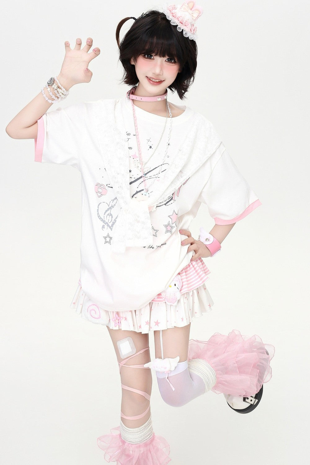 Lace Ribbon Sailor Oversized T-Shirt