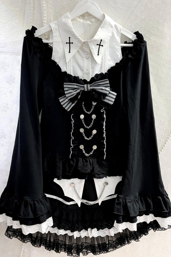 Cross Chain Flare Sleeve Top + Tiered Skirt