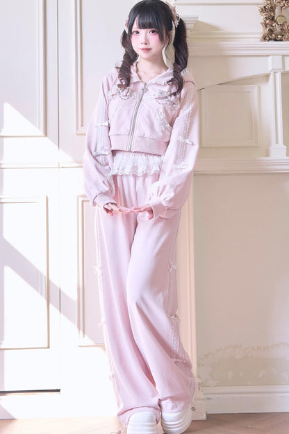 Giacca con cappuccio in pizzo stile subculture jirai + gonna + pantaloni
