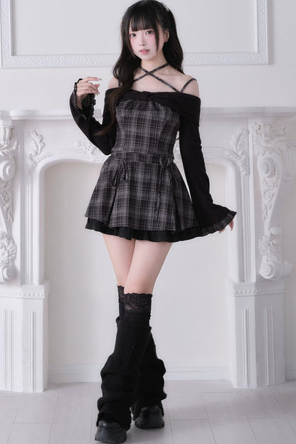Top con lazo y hombros descubiertos estilo jirai kei + falda