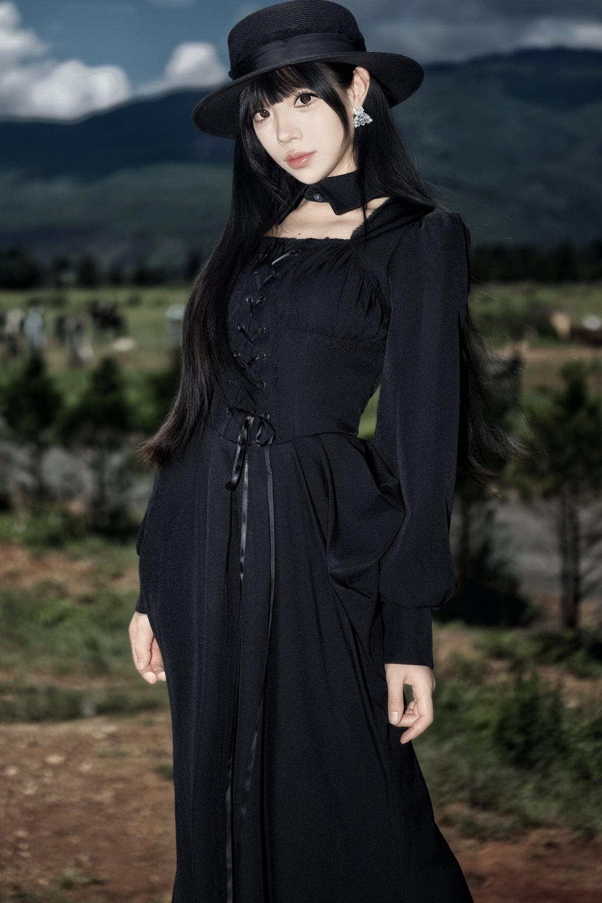 Black Cape Fishtail Long Dress