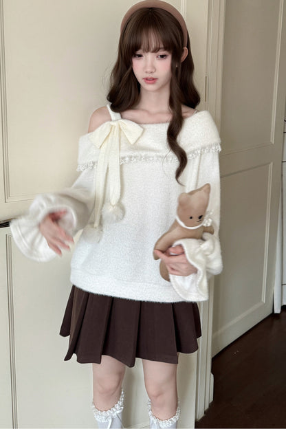 Off-Shoulder Knit Sweater and Skirt Set