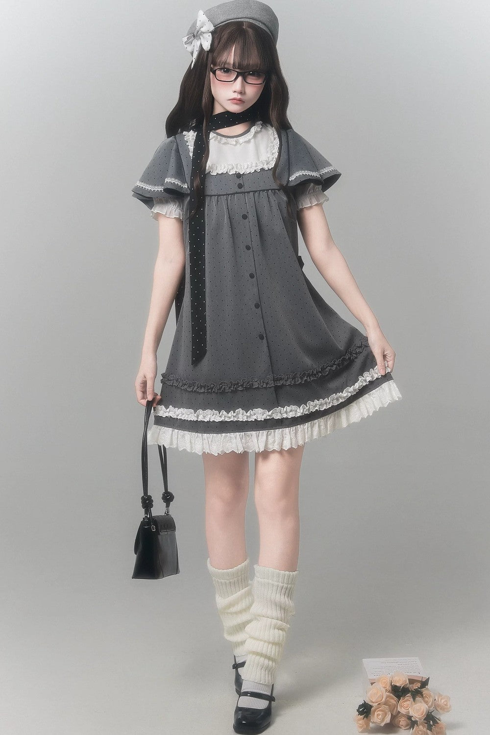 Gray Polka Dot Dress + Accessories