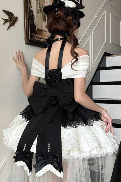 Prinzessinnen-Lolita-Kleid mit Perlen und Rosen