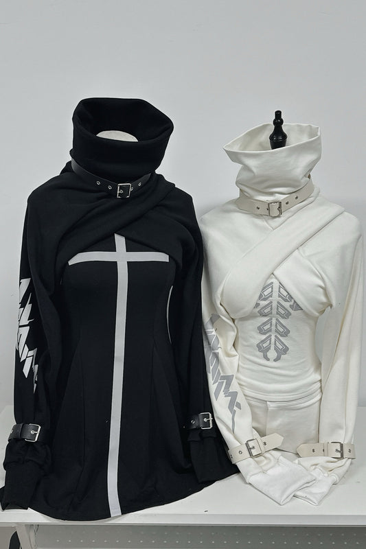 Top afelpado de cuello alto con mangas bufanda