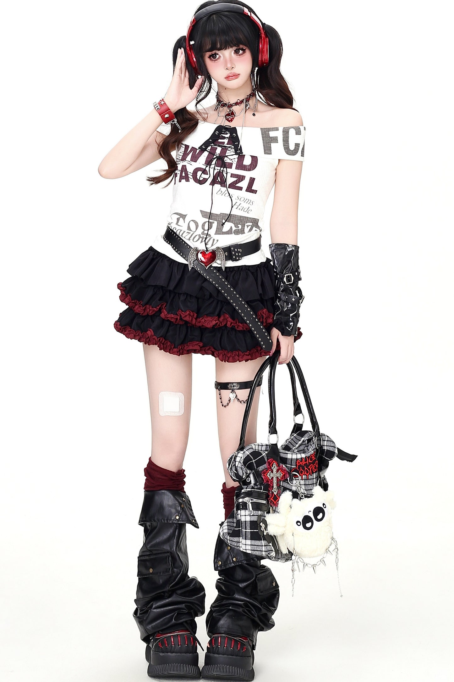 Jirai Kei Rock Off-Shoulder T-Shirt