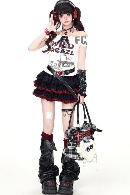 Jirai Kei Rock Off-Shoulder T-Shirt