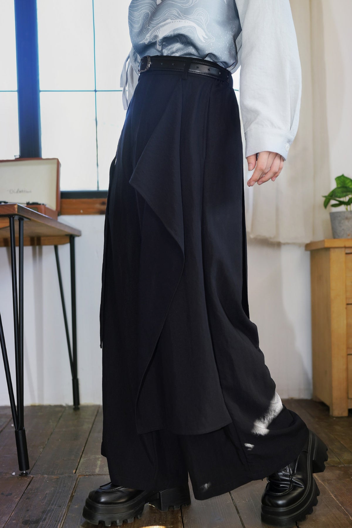 Drapey Multi-Panel Two-Way Wear Wide-Leg Pants