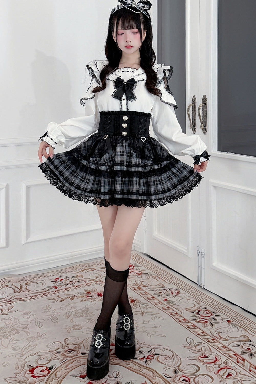 Plaid Ruffle Shirt and Skirt Set-Up