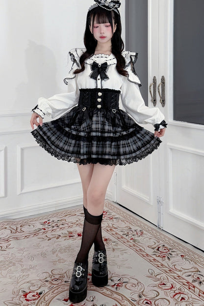 Plaid Ruffle Shirt and Skirt Set-Up
