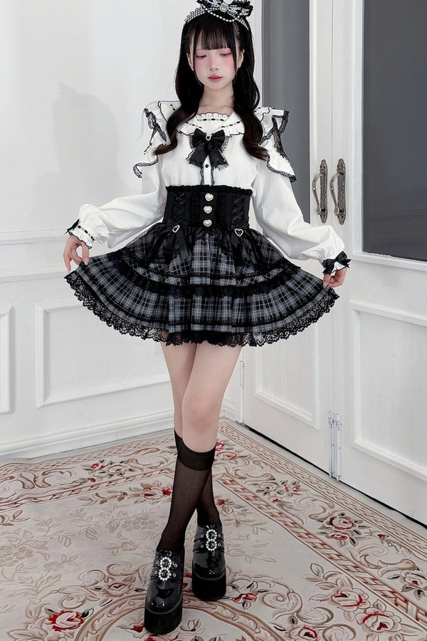 Plaid Ruffle Shirt and Skirt Set-Up