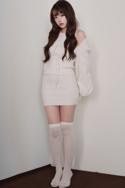 Ribbed Knit Top and Mini Skirt Set
