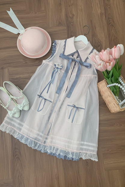Chinese-Style Pink Blue Sleeveless Dress Set-Up