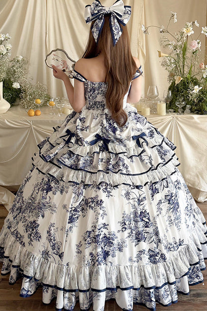 Blue Porcelain Floral Dress Set