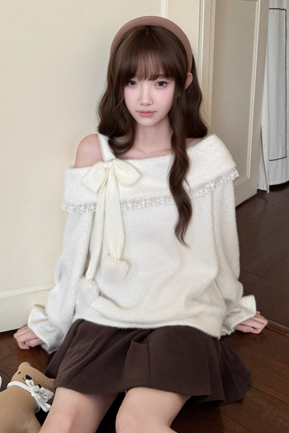 Off-Shoulder Knit Sweater and Skirt Set