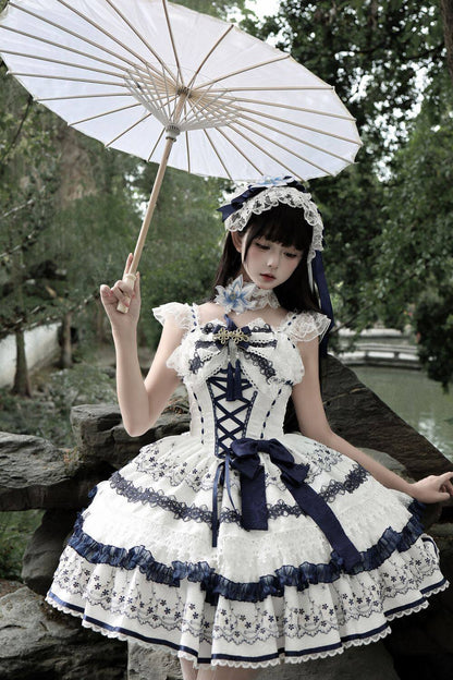 Blue and White Porcelain Jsk Suspender Dress