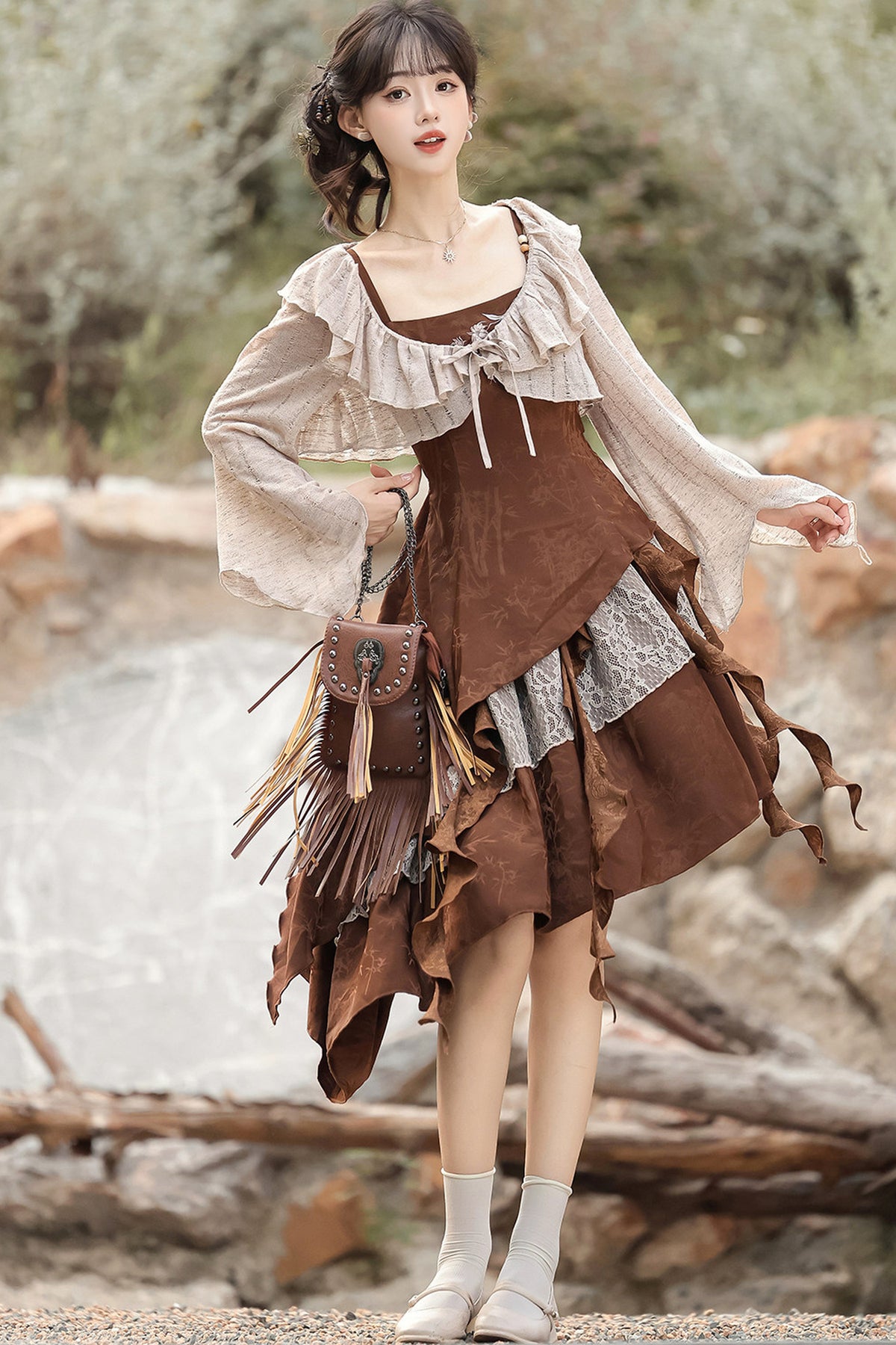 Dune Traveler Asymmetric Retro Dress Set