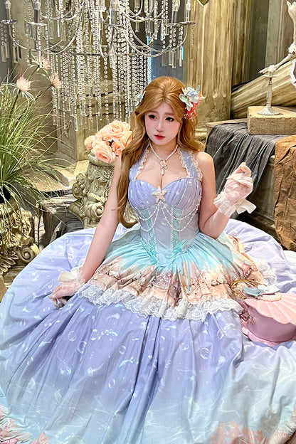 Ensemble robe dos-nu à dégradé océan