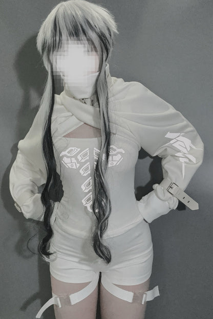 Top in peluche con collo alto a sciarpa e maniche