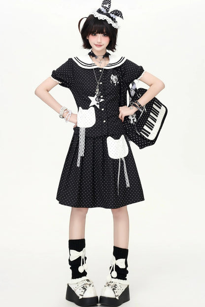 Polka Dot Cat Sailor Set