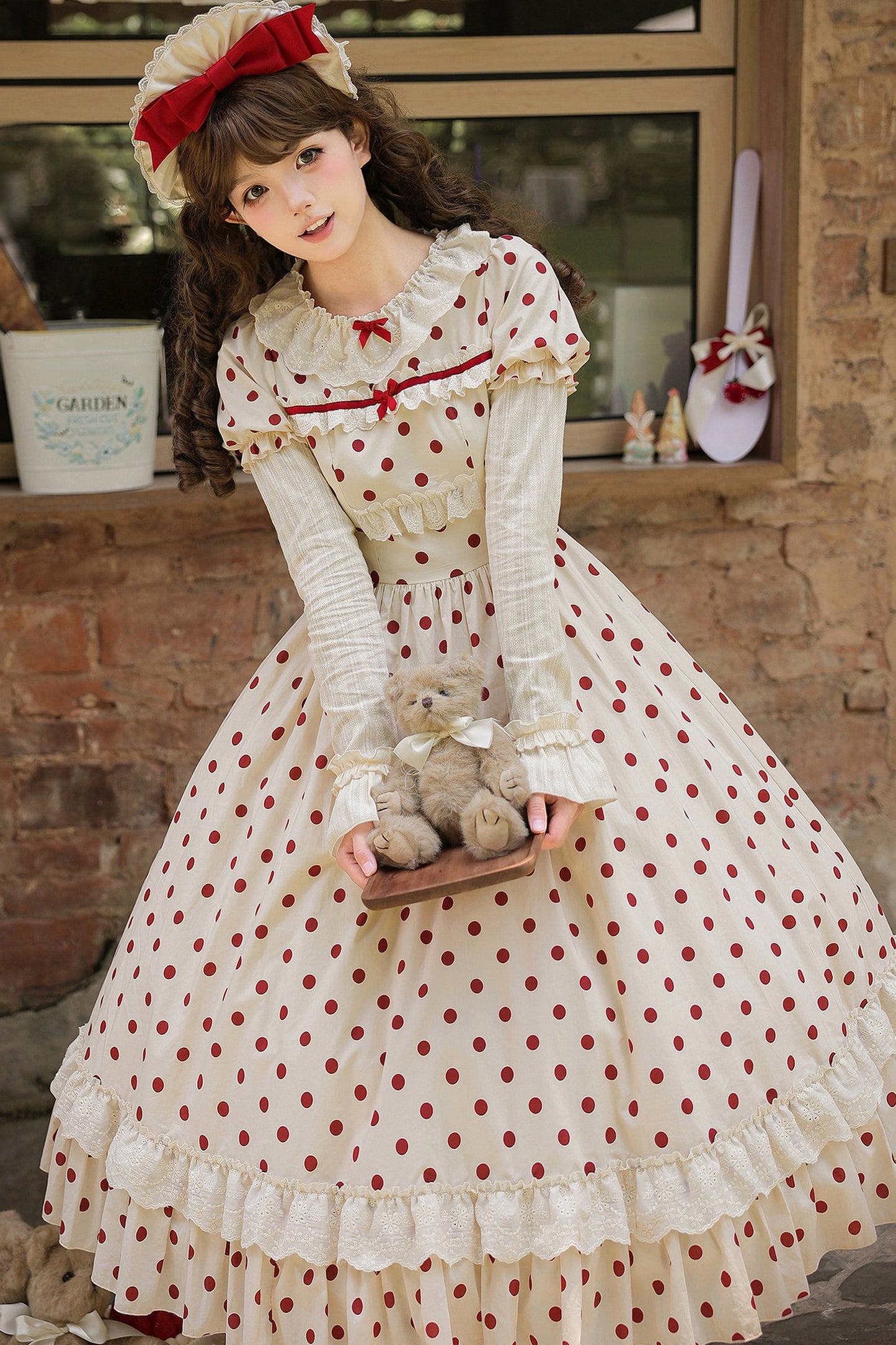 Cotton Polka Dot Print OP Dress Set-Up