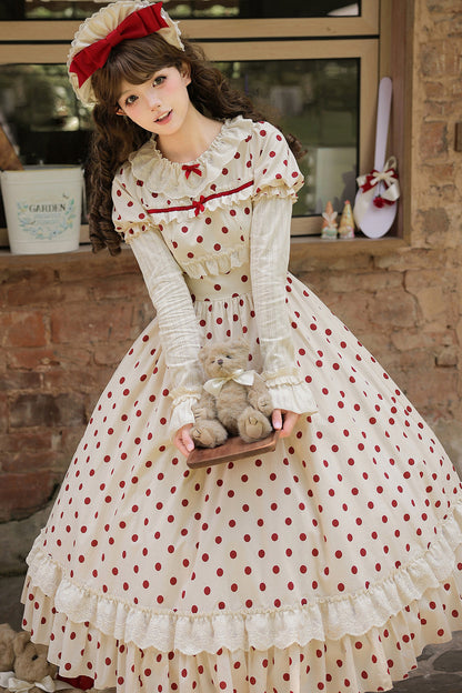 Cotton Polka Dot Print OP Dress Set-Up