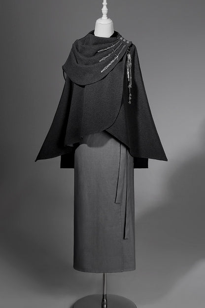 Ensemble jupe et cape en laine de style chinois