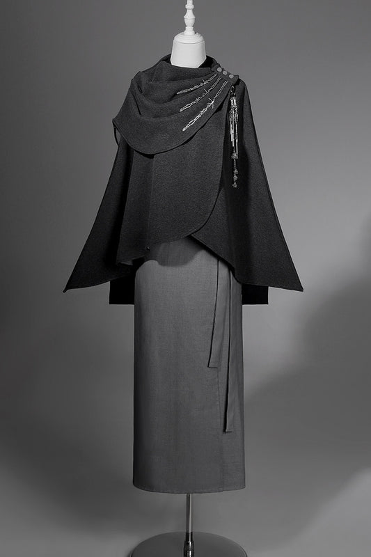 Chinese-Style Wool Cape Skirt Set-Up