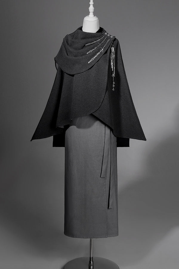 Chinese-Style Wool Cape Skirt Set-Up
