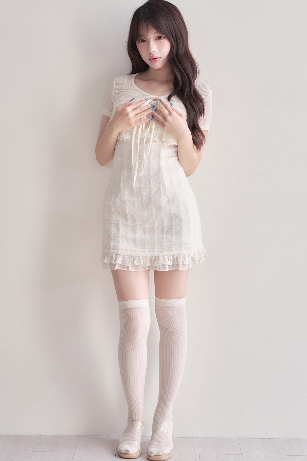 Elegant Ribbon Cardigan & Lace Dress Set
