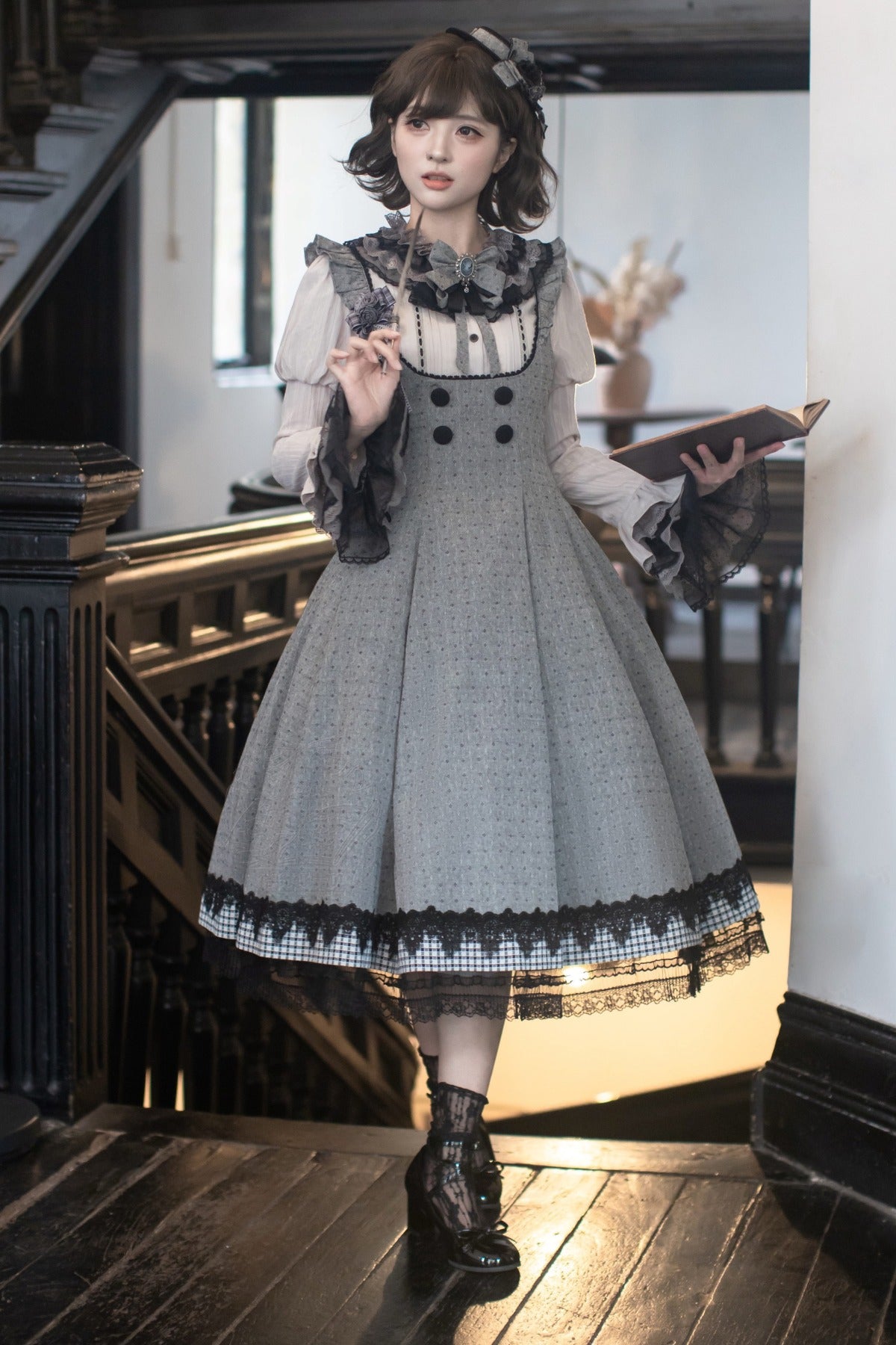 Ruffle Collar Shirt and Dress Set-Up