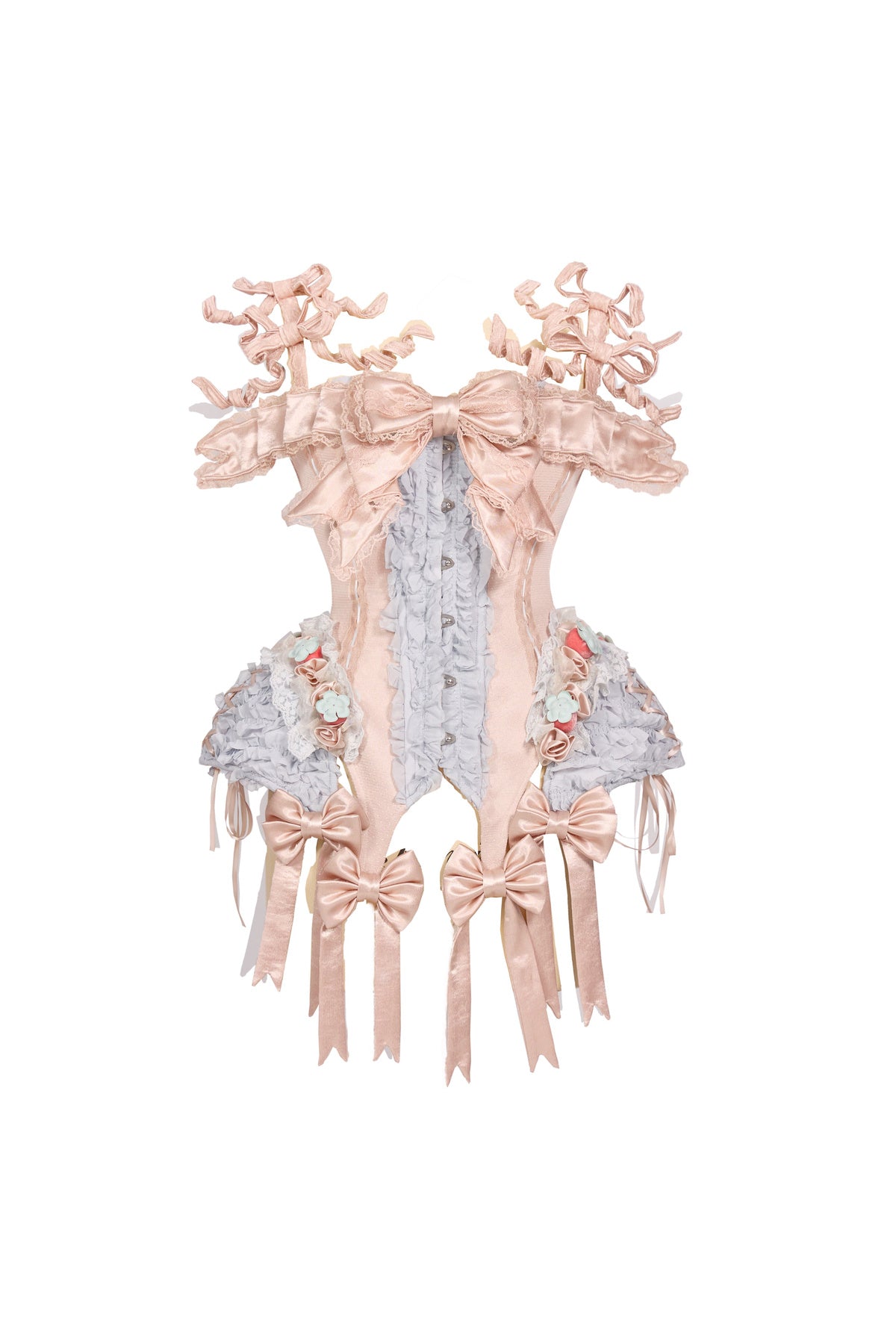 Strawberry Fishbone Corset Top With Necklace And Sleeves Set