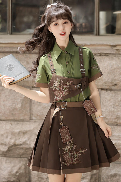 New Chinese Style Cookie Forest Shirt and Skirt Set