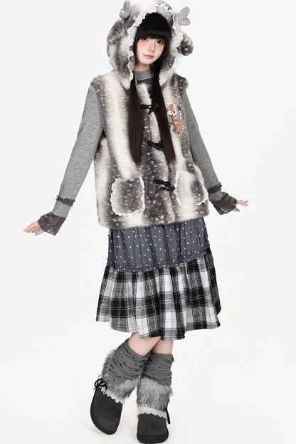Patchwork Polka Dot Plaid Skirt