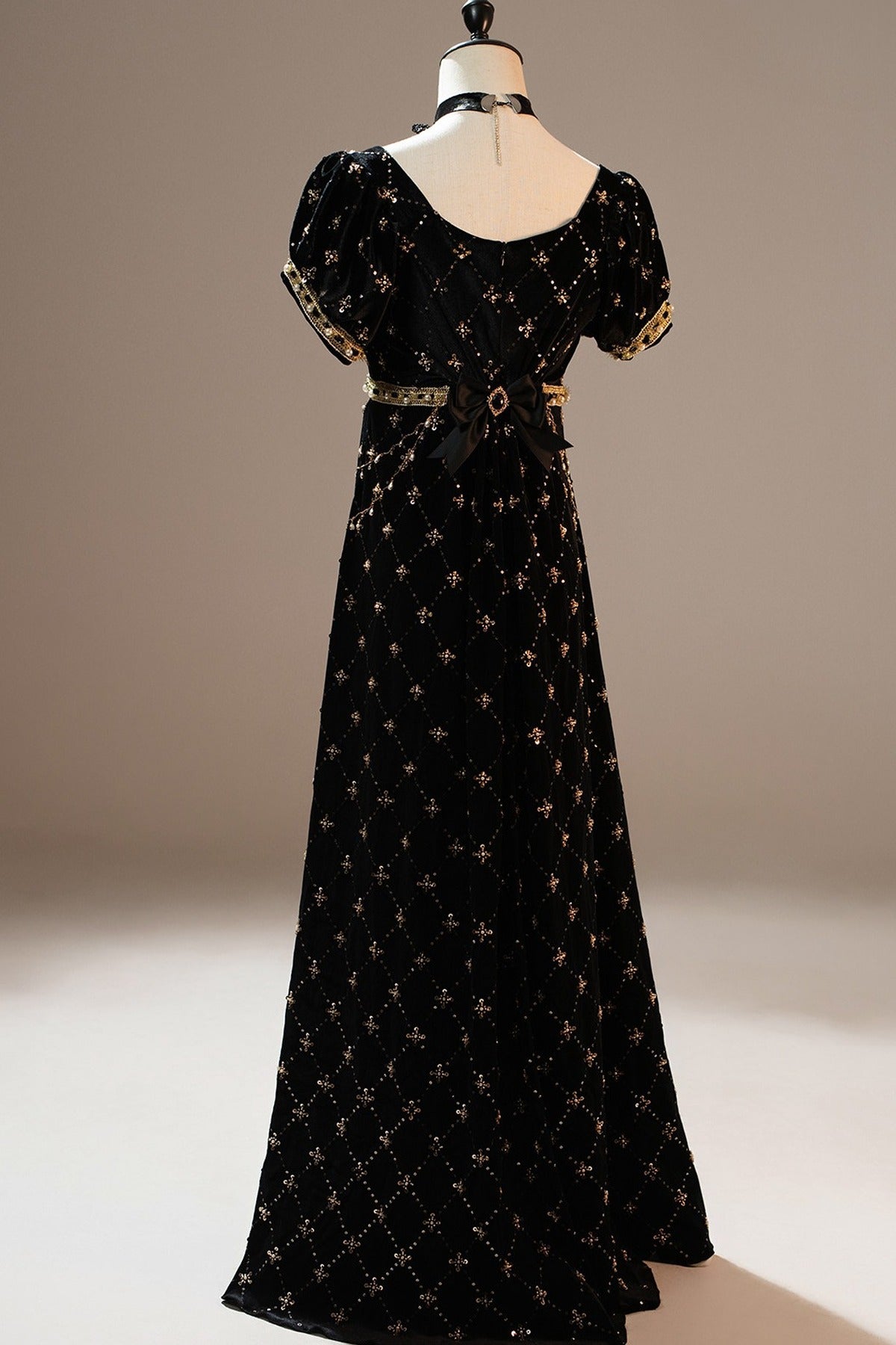 Black Gold Beaded Empire Dress