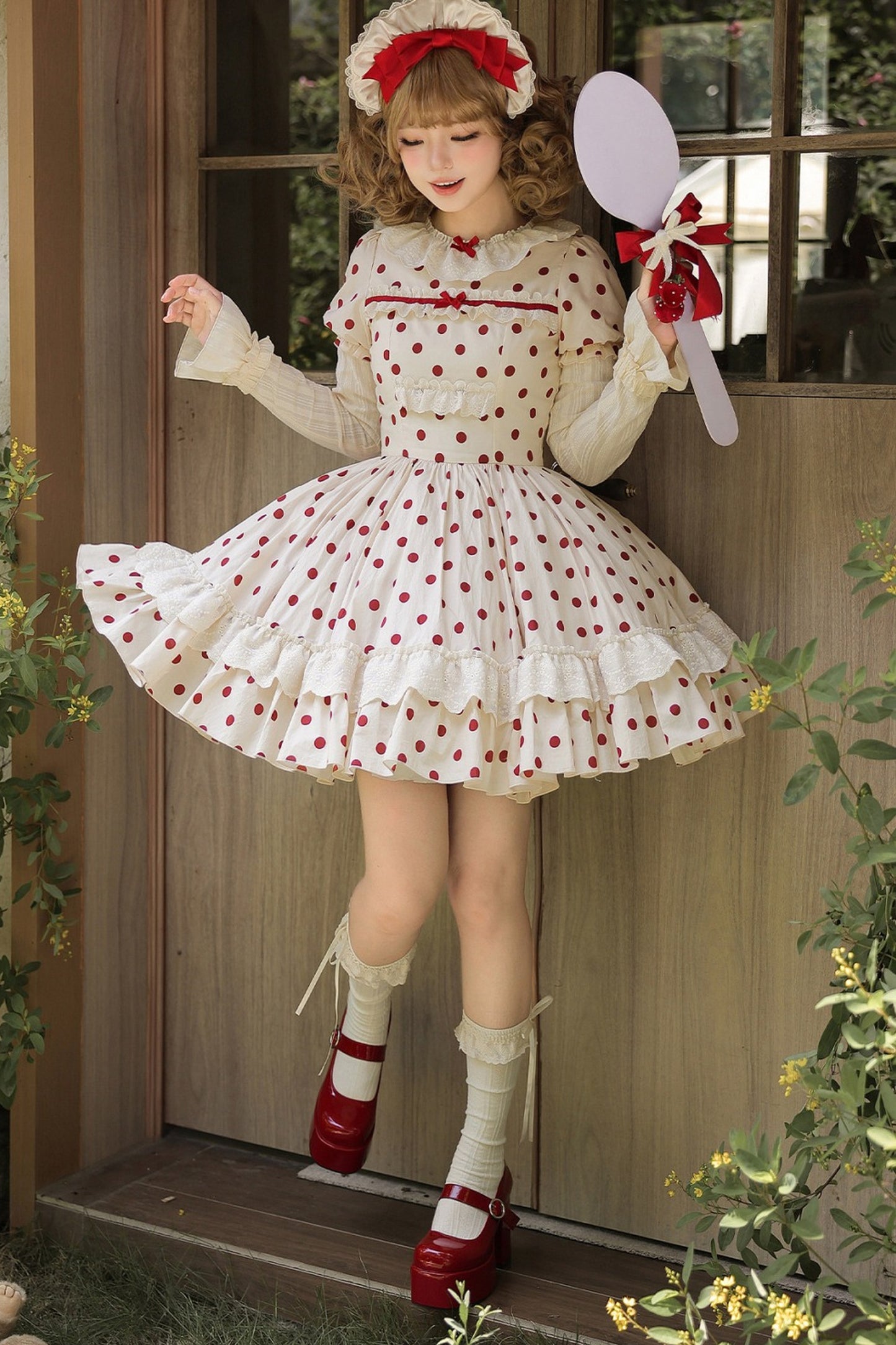 Cotton Polka Dot Print OP Dress Set-Up
