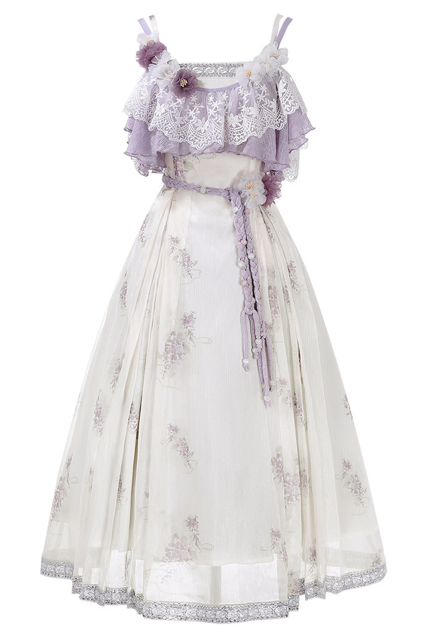 Wisteria Flower New Chinese Style Suspender Skirt and Top Set