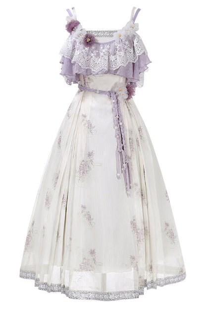 Wisteria Flower New Chinese Style Suspender Skirt and Top Set