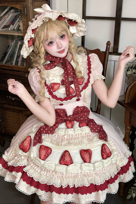 Vestido lolita de falda amplia con fresas y volantes