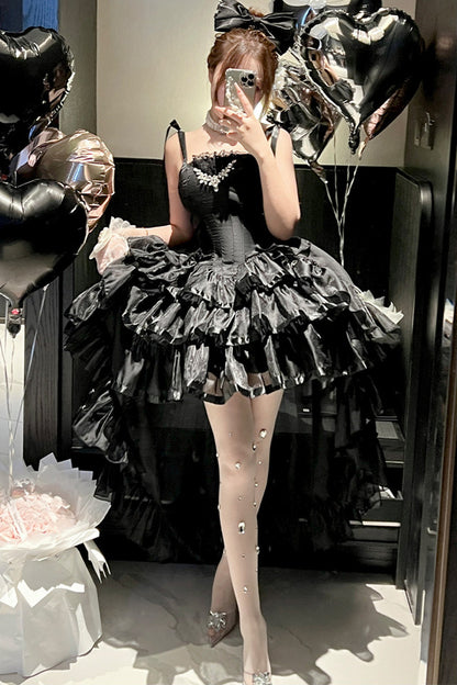 Elegant Floral Satin Ribbon Lolita Dress