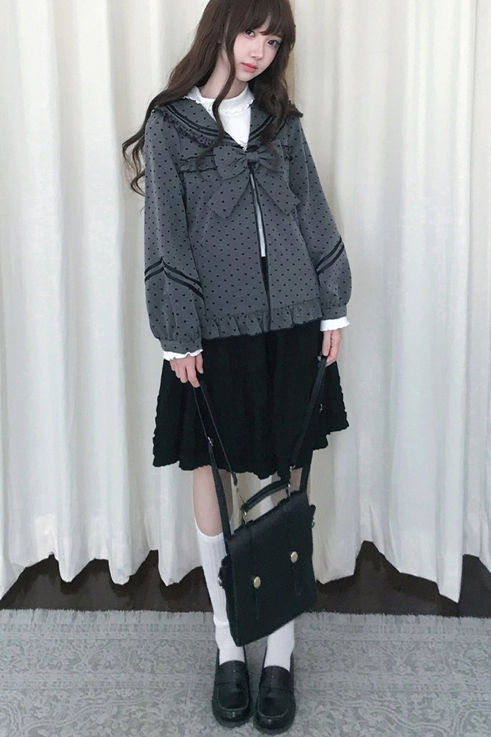 Gray Heart Dot Jacket and Skirt Set