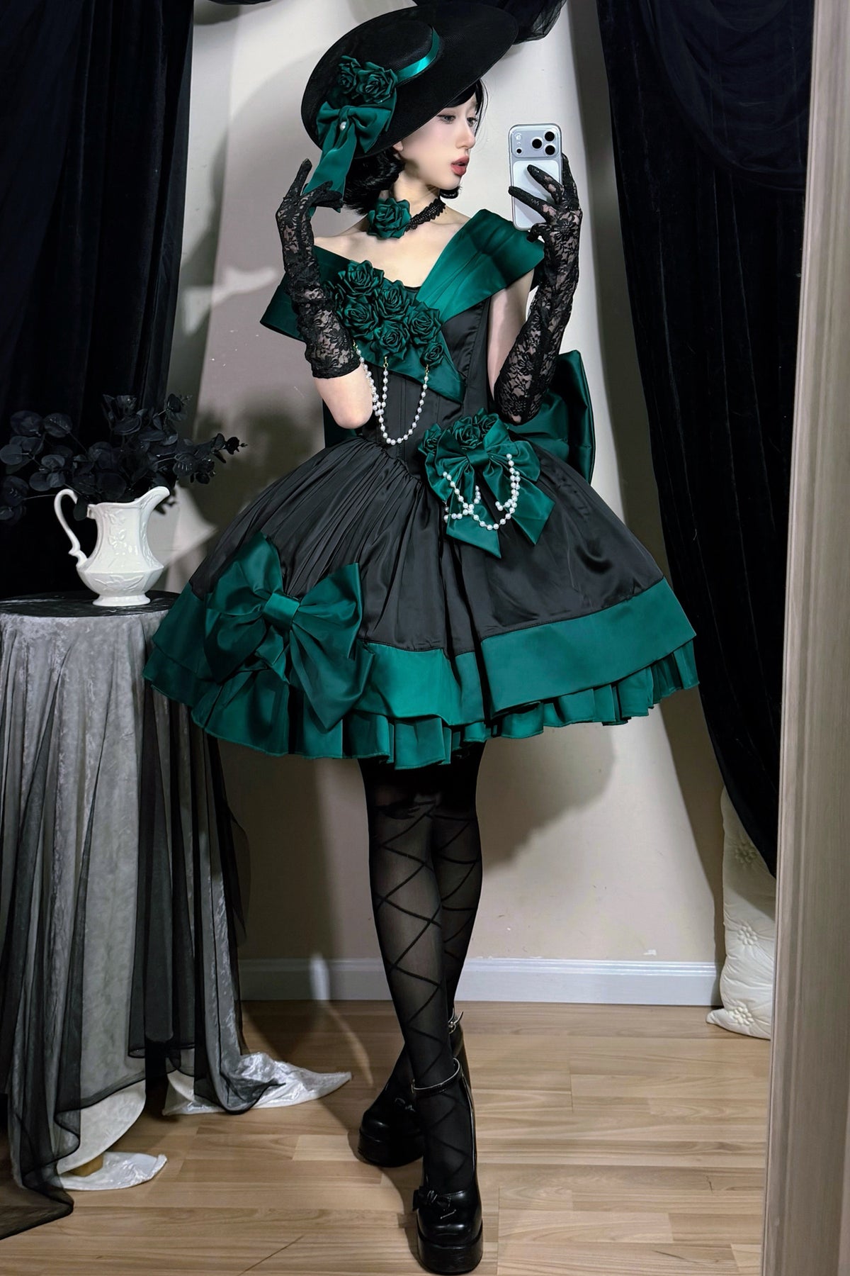 Dark Green Rose Lolita Dress