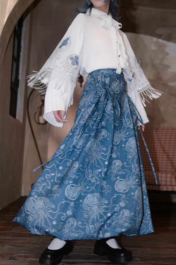 Blue Tears Jellyfish Print A-Line Skirt