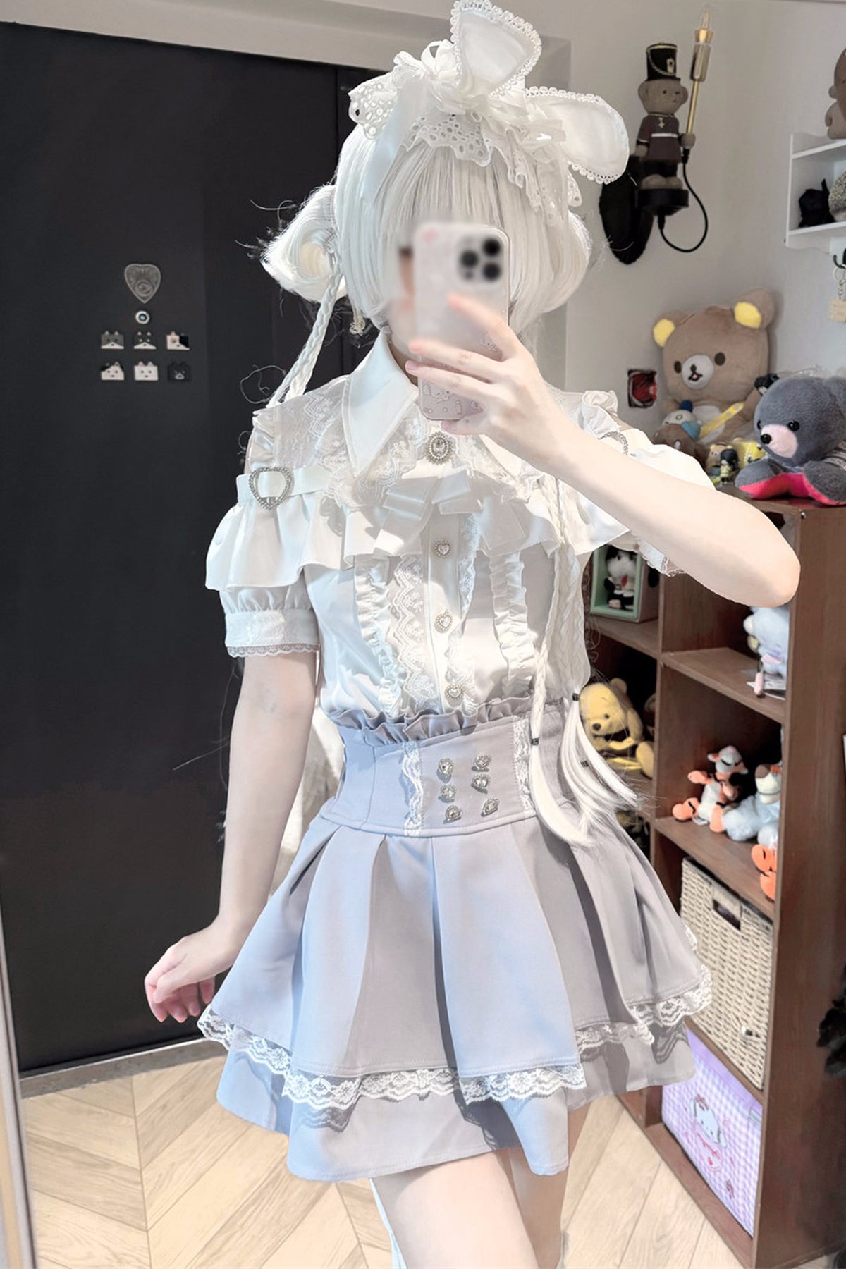 Cherry Short-Sleeve Shirt and Skirt Set-Up