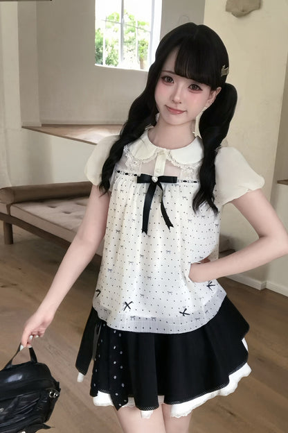 Holiday Polka Dot Blouse and Skirt Set-Up